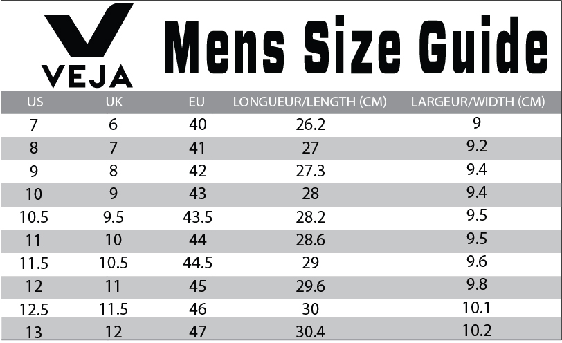 veja sneakers sizes